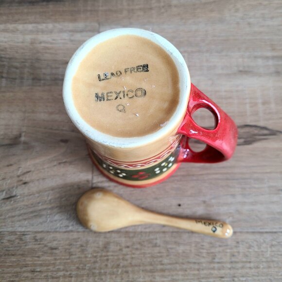 Mexican hand painted mug with spoon. - Picture 5 of 5